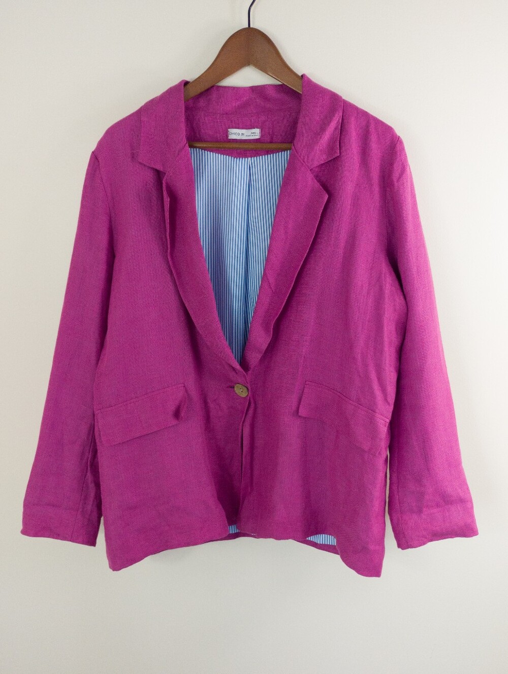 Civico 51 Italy Linen Blazer Size Large Pink Magenta Striped Lining